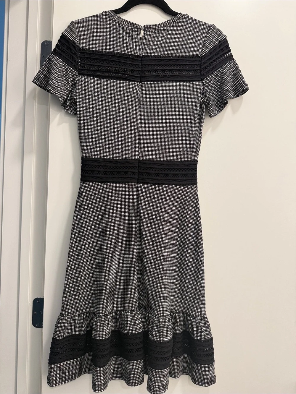 Michael Kors Short-Sleeve Black White Mesh Combo Cocktail Dress